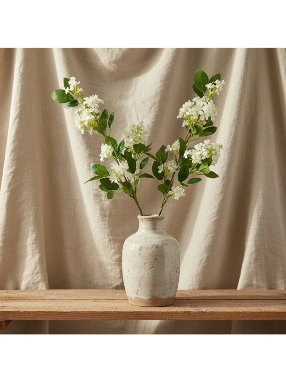 White Blossom Stem Artificial Flower Branch 29 Inch Faux Cherry Blossom Floral F